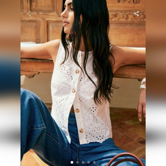 Sezane Tops - NWT Sezane Roni White Eyelet Button-Up Blouse